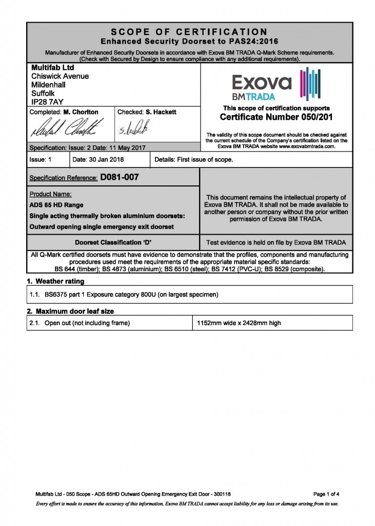 Multifab Ltd 050 Scope Ads 65hd Outward Opening